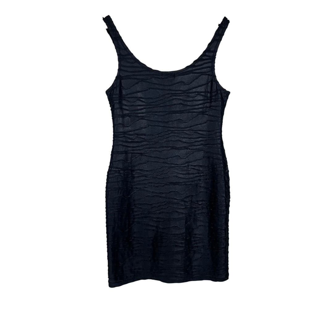Y2K Wet Seal Women's Black Textured Wavy Ripple Bodycon Mini Dress Size M